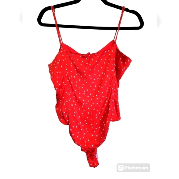 Zara Large Red White Stars Bodysuit with Side Zipper and Guset Buttons - Picture 2 of 8